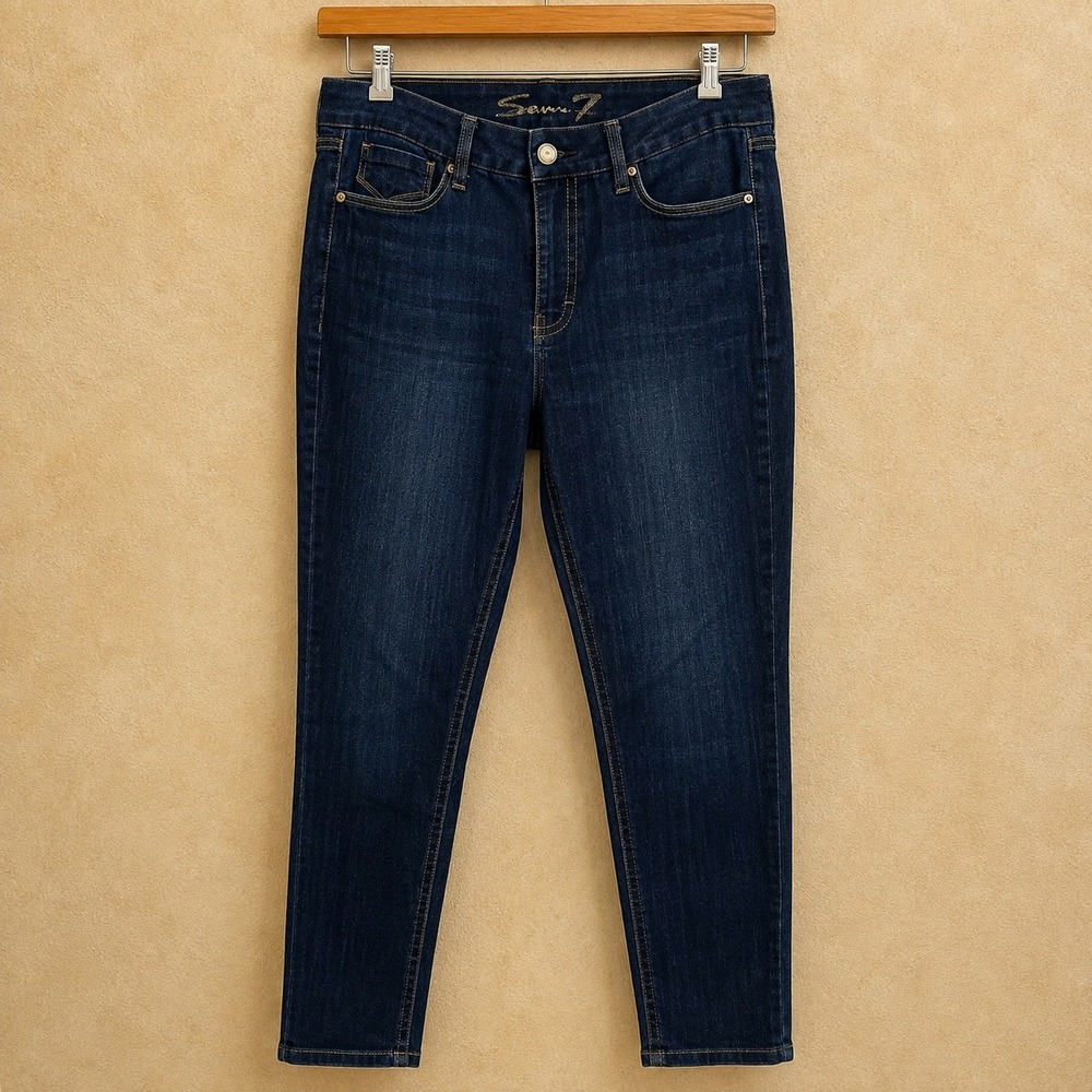 Seven7 Tummyless High Rise Skinny Jeans Dark Wash Indigo Blue Size 14 Womens